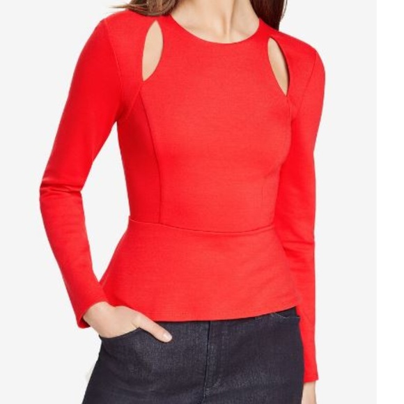 BCBG MaxAzria Bianka Cutout Zip-Back Peplum Top - Picture 1 of 8